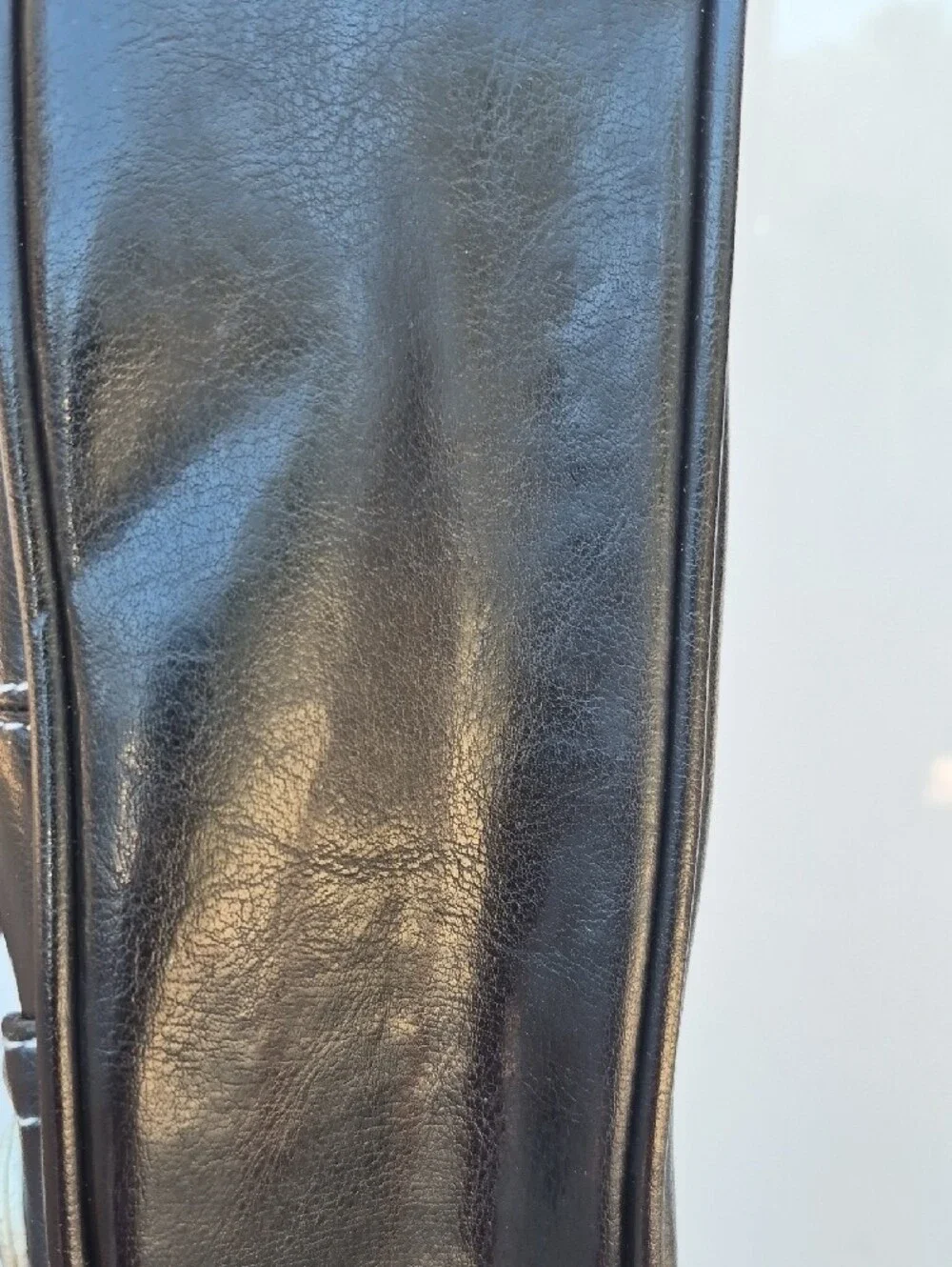 Vintage Y2K Black Women's Faux Leather Shoulder Bag with White Stitching